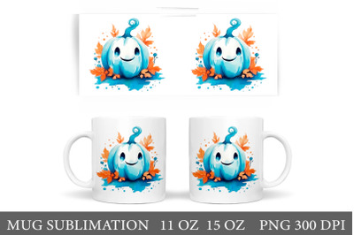 Cute Blue Pumpkin Mug Design. Cute Pumpkin Sublimation