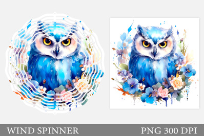 Blue Owl Wind Spinner. Owl and flowers Wind Spinner design