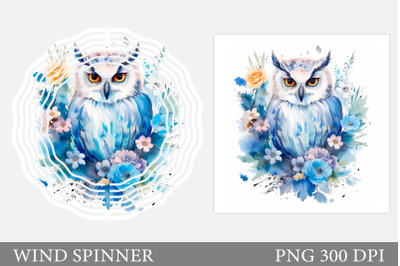 Owl and flowers Wind Spinner. Blue Owl Wind Spinner design