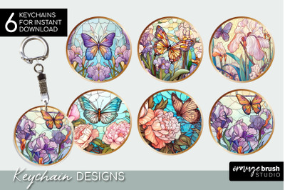 Butterfly Keychain Bundle, Stained Glass Sublimation PNG