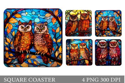 Stained Glass Owls Square Coaster. Owls Sublimation