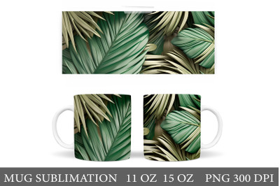 Palm Leaves Mug Wrap Design. Tropical Leaves Mug Sublimation