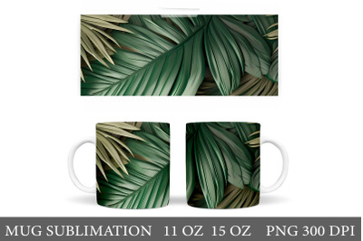 Tropical Leaves Mug Sublimation. Palm Leaves Mug Wrap Design