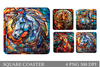 Stained Glass Horse Square Coaster. Horse Sublimation