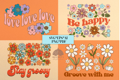 Groovy floral design SVG PNG EPS