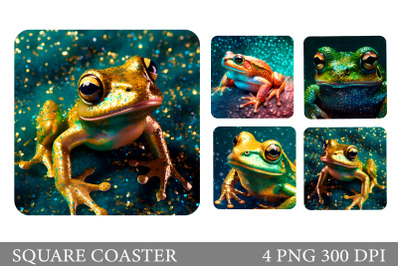 Frog Glitter Square Coaster. Frog Square Coaster Sublimation