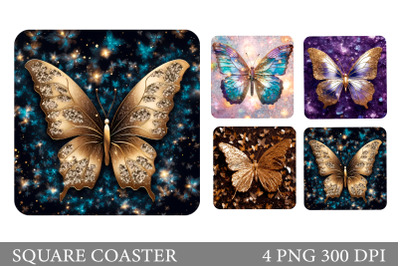 Butterfly Glitter Square Coaster. Butterfly Square Coaster