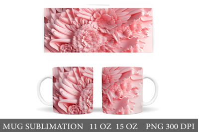 3D Flowers Mug Wrap Design. 3D Flowers pink Mug Sublimation
