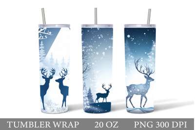 Reindeer Tumbler Sublimation. Winter Landscape Tumbler