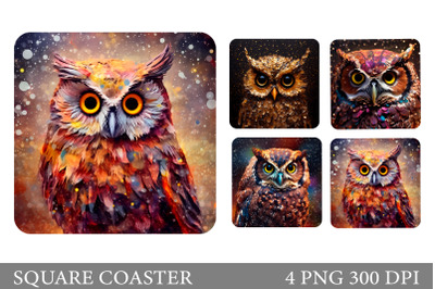 Owl Square Coaster. Owl Glitter Coaster Sublimation