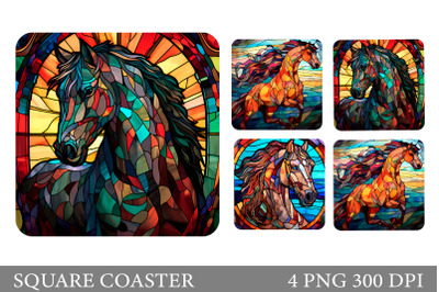 Stained Glass Horse Square Coaster. Horse Sublimation