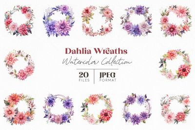 Dahlia Wreaths Watercolor Collection