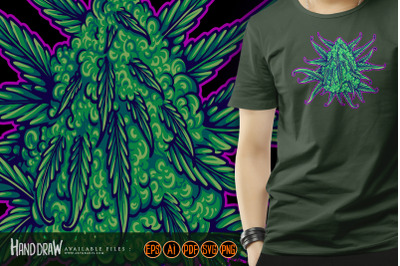 beautiful cannabis indica bud eye catching illustrations