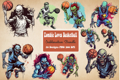 Zombie Loves Basketball Clipart Bundle