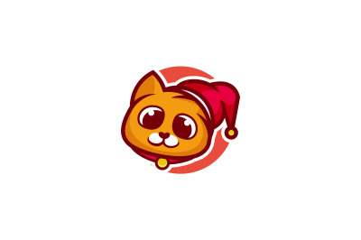 cute cat with christmas cap logo vector design template