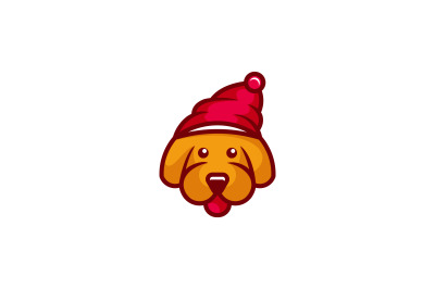 cute dog with christmas cap vector design template