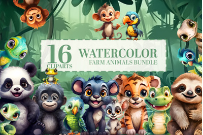 16 Jungle Baby Animals Clipart - Tropical Nursery Wall Art