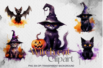 Halloween witch black cat Clipart