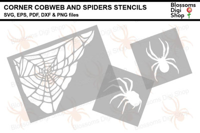 Corner Cobweb and Spiders Stencils SVG, EPS, PDF, DXF &amp; PNG files