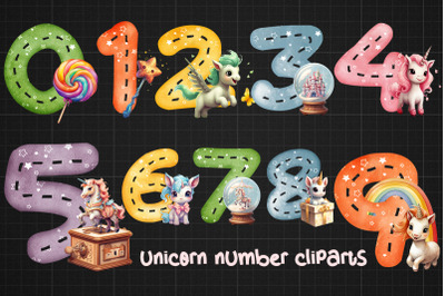10 Cute Unicorn Number Cliparts