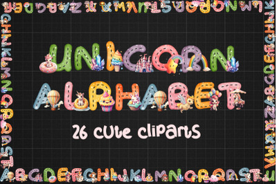 Super Cute Unicorn Alphabet Cliparts