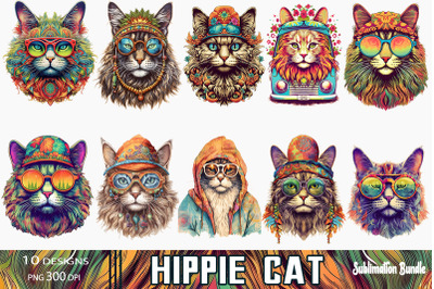 Colorful Hippie Cat Sublimation Bundle