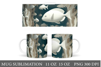 3D Underwater world Mug Wrap. 3D White Fish Mug Wrap