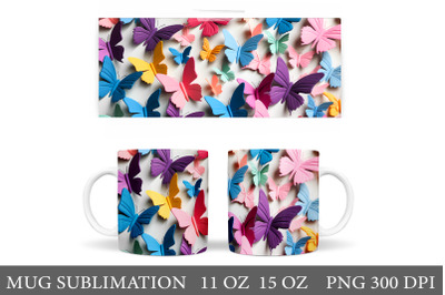 3D Butterflies Mug Wrap Sublimation. 3D Butterfly Mug Wrap