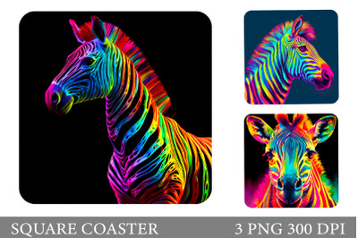 Zebra Neon Square Coaster. Zebra Neon Coaster Sublimation