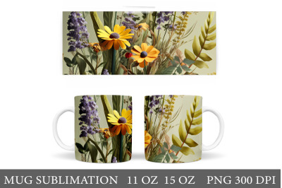 3D Flowers Mug Design. 3D Wildflowers Mug Sublimation