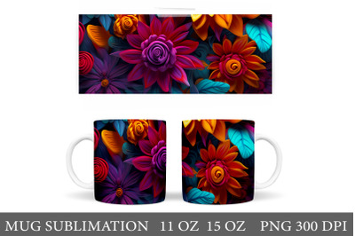 3D Flowers Mug Design. 3D Flowers Mug Wrap Sublimation