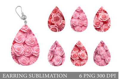 3D Flowers Earring Sublimation. 3D Rose Teardrop Earring