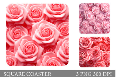 3D Rose Square Coaster. 3D Flowers Coaster Sublimation