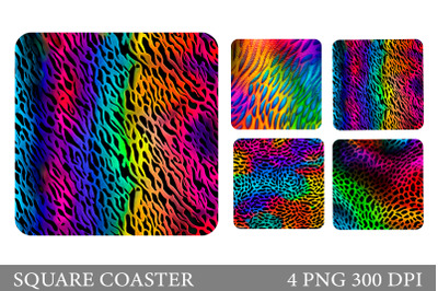 Leopard Spots Square Coaster. 3D Abstract Square Coaster