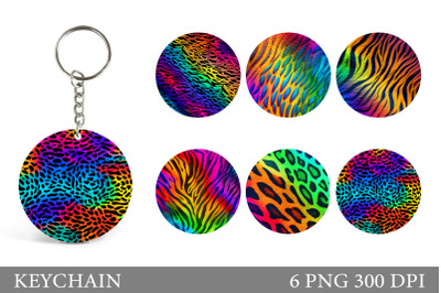 Neon Leopard Keychain Sublimation. Neon Abstract Keychain