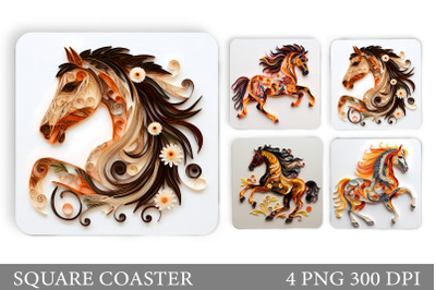 Quilling Horse Square Coaster. Quilling Horse Sublimation