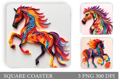 Quilling Horse Square Coaster. 3D Horse Coaster Sublimation