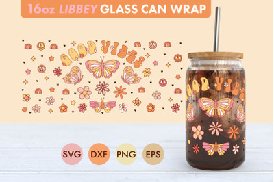 Retro Good Vibes SVG 16 oz Libbey Glass Can Wrap