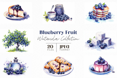 Blueberry Fruit Watercolor Collection