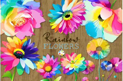 Vibrant Rainbow Flowers - Floral Clipart Collection