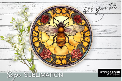 Honey Bee Round Background PNG Stained Glass Sublimation