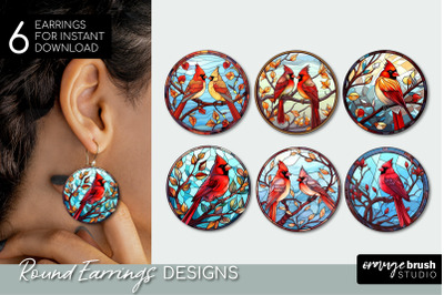 Stained Glass Cardinal Round Earrings Sublimation Bundle