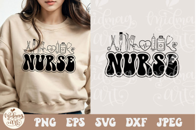 Retro Nurse SVG PNG, Nurse Wavy Text, Retro Nurse svg, Nurse Shirt svg