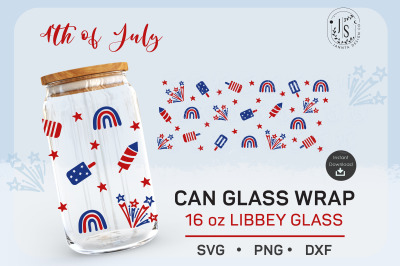 4th of July Can Glass SVG, Fireworks Libbey Full Wrap 16oz
