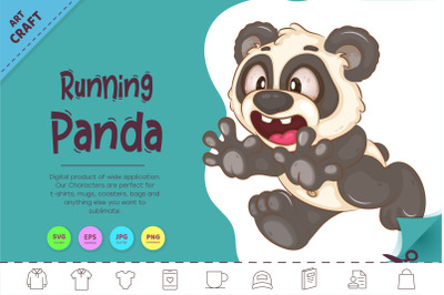 Running Cartoon Panda. Animal Art.