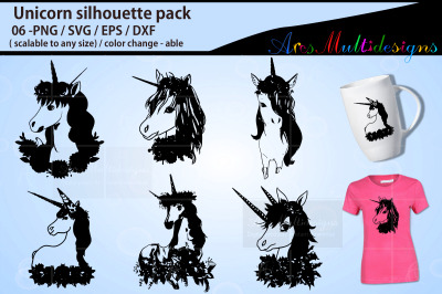 floral Unicorn svg silhouette bundle