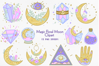 Magic Floral Moon Mystical PNG Bundle