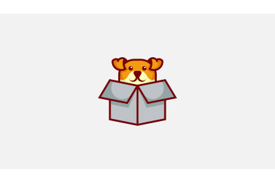 cute dog in box logo vector design template