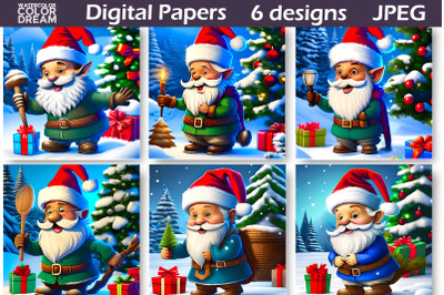 Gnome Christmas Digital Paper | Gnome Christmas Illustration