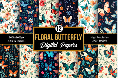 Floral Butterfly Seamless Pattern Digital Papers